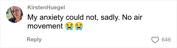 A comment from KirstenHuegel stating her anxiety could not handle the futuristic sleeping pods due to no air movement. A comment from KirstenHuegel stating her anxiety could not handle the futuristic sleeping pods due to no air movement.