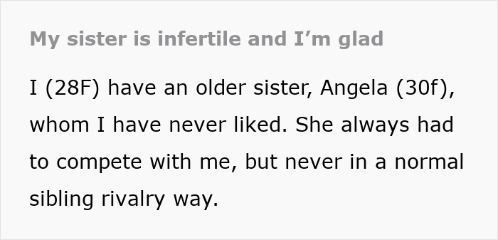 Text snippet stating My sister is infertile and I'm glad, highlighting the main SEO keyword. Text snippet stating My sister is infertile and I'm glad, highlighting the main SEO keyword.
