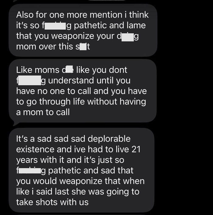 Text messages filled with hurtful messages, signifying a friendship ending due to a bachelorette date dispute. Text messages filled with hurtful messages, signifying a friendship ending due to a bachelorette date dispute.