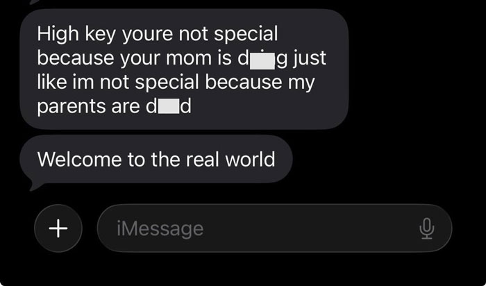 A screenshot of hurtful messages exchanged during a bachelorette dispute, causing a friendship to end. A screenshot of hurtful messages exchanged during a bachelorette dispute, causing a friendship to end.