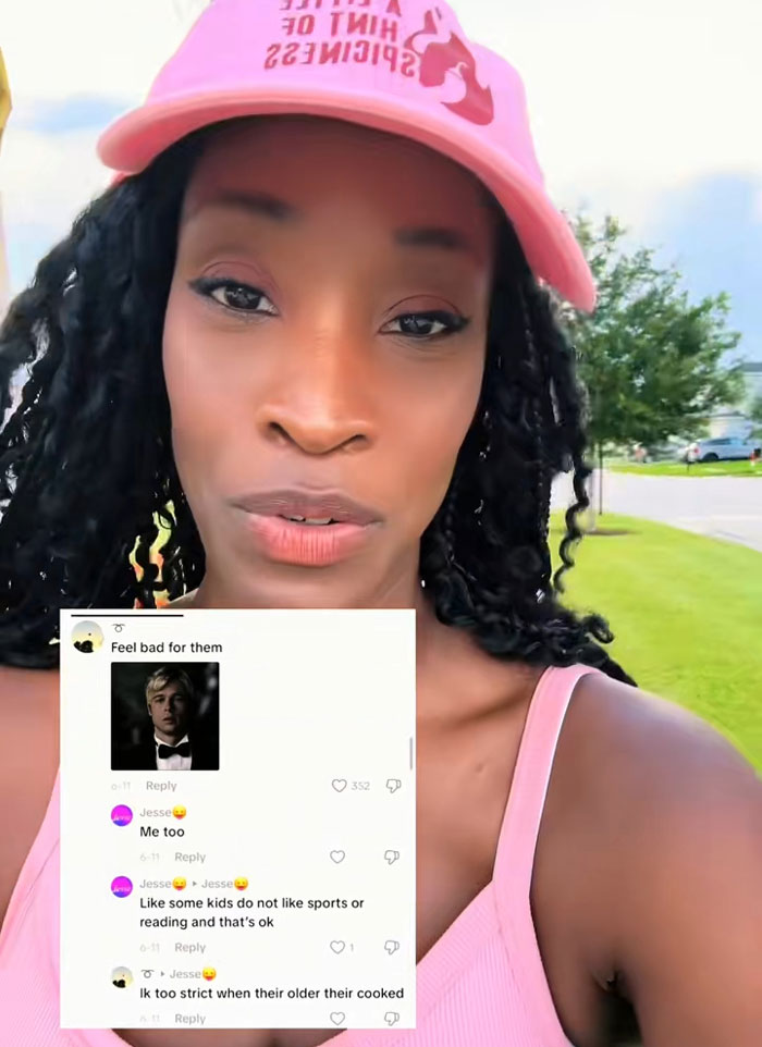 Mom in a pink visor talking about her kids' reading and exercising routine, with critical online comments. Mom in a pink visor talking about her kids' reading and exercising routine, with critical online comments.