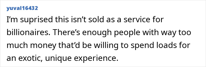Screenshot of a comment from user yuval16432 suggesting a new color called Olo could be a service for billionaires.