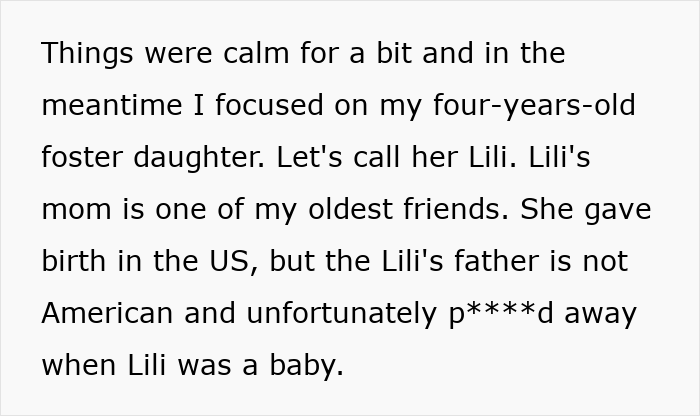Text about the woman focusing on her foster daughter while dealing with her half-sister and infertility.