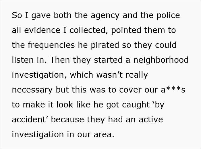 Text snippet: New parents' evidence helps agency and police investigate rude neighbor's illegal antenna. Text snippet: New parents' evidence helps agency and police investigate rude neighbor's illegal antenna.