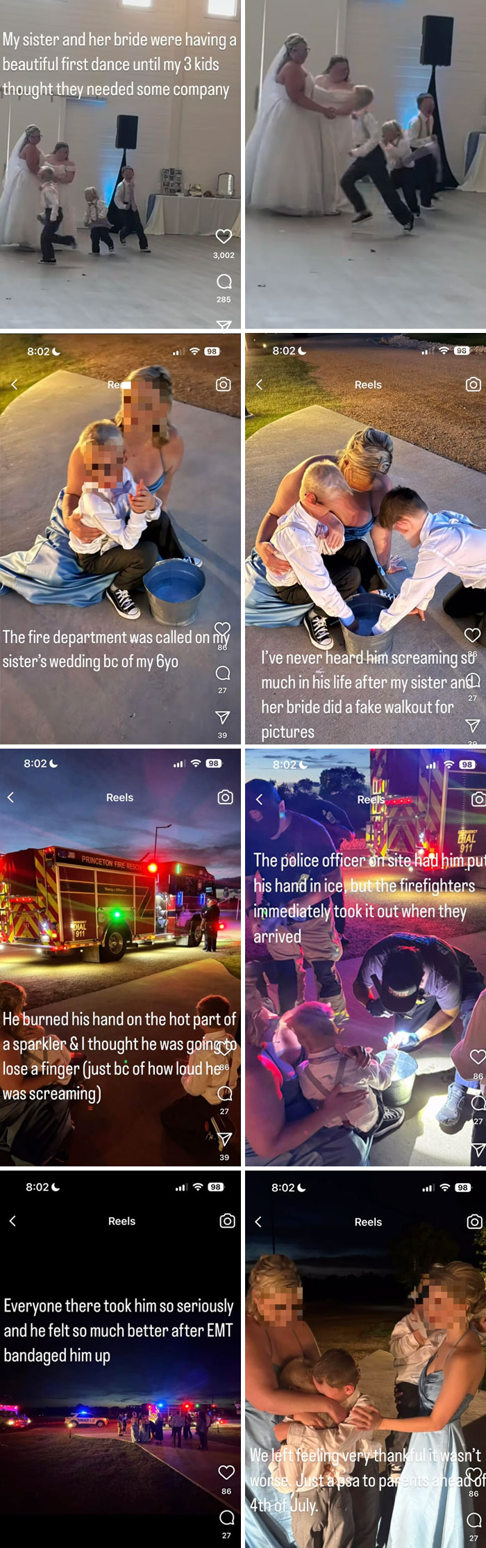 A collage of TikTok screenshots showing various parenting mishaps at a wedding, highlighting why parents sign up for this.