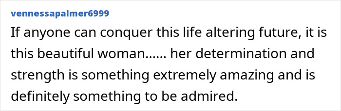 A comment about a strength athlete who loses arms and legs, praising her determination and amazing strength.