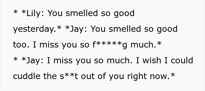 Text revealing explicit secret conversations between Lily and Jay, uncovering the wife's messages with another guy. Text revealing explicit secret conversations between Lily and Jay, uncovering the wife's messages with another guy.