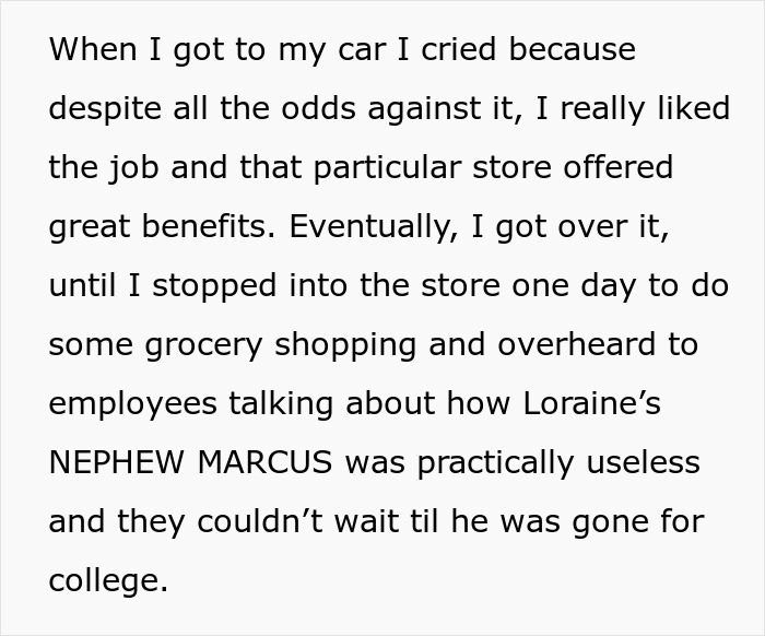 Text describing the cashier's sadness and eventual discovery of evidence after being fired for theft. Text describing the cashier's sadness and eventual discovery of evidence after being fired for theft.