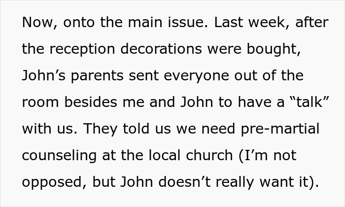 Text describing the in-laws talk about pre-martial counseling, central to the Christian woman submitting narrative. Text describing the in-laws talk about pre-martial counseling, central to the Christian woman submitting narrative.