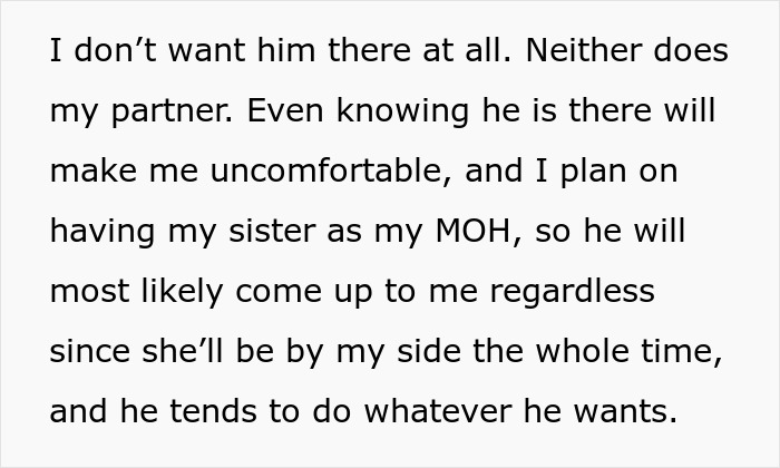 A woman's wedding plans are complicated by her toxic BIL's presence, causing discomfort. A woman's wedding plans are complicated by her toxic BIL's presence, causing discomfort.
