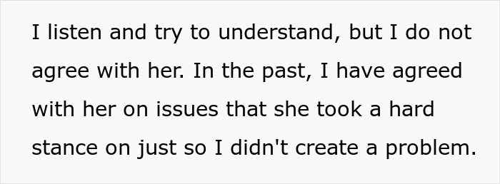 A husband does not agree with his wife's criminal trial theory, despite trying to understand her.