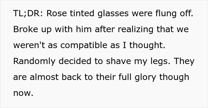 Woman Loses Rose-Tinted Glasses For BF After He Mocks Her Leg Hair Due To His Friends' Comments Woman Loses Rose-Tinted Glasses For BF After He Mocks Her Leg Hair Due To His Friends' Comments
