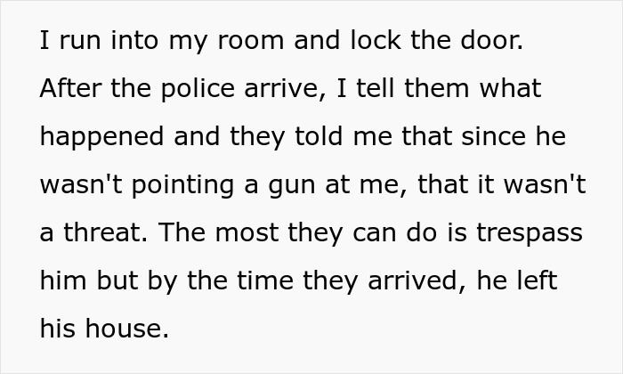 An excerpt about a guy creeped out by his new neighbor's eerie behavior, detailing the police response to the neighbor's actions.