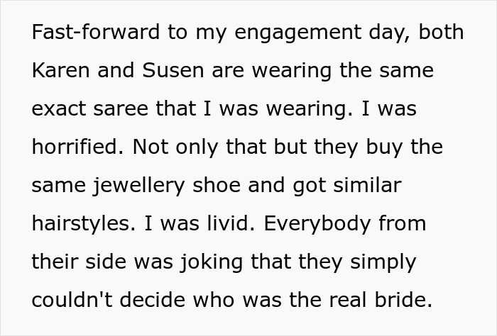 Bride Realizes Her Future SILs Are Nothing But Copycats, Serves Them Deliciously Petty Revenge At The Wedding Bride Realizes Her Future SILs Are Nothing But Copycats, Serves Them Deliciously Petty Revenge At The Wedding