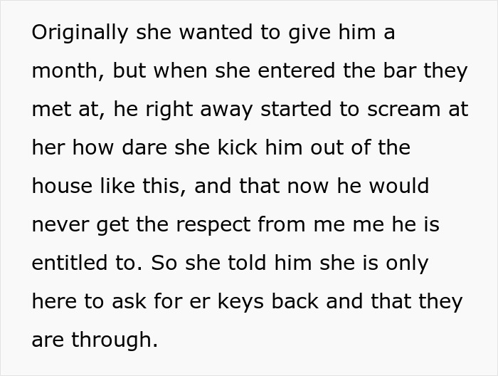 Text snippet: mom's entitled new bf screamed after being kicked out, demanding respect he felt entitled to. Text snippet: mom's entitled new bf screamed after being kicked out, demanding respect he felt entitled to.