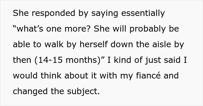 A screenshot from a wedding dispute story, showing the in-laws pressing the request for an additional flower girl.