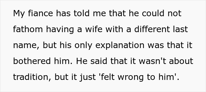 Text snippet on a fiance's vague reason for a wife having the same last name, an awkward overshare. Text snippet on a fiance's vague reason for a wife having the same last name, an awkward overshare.