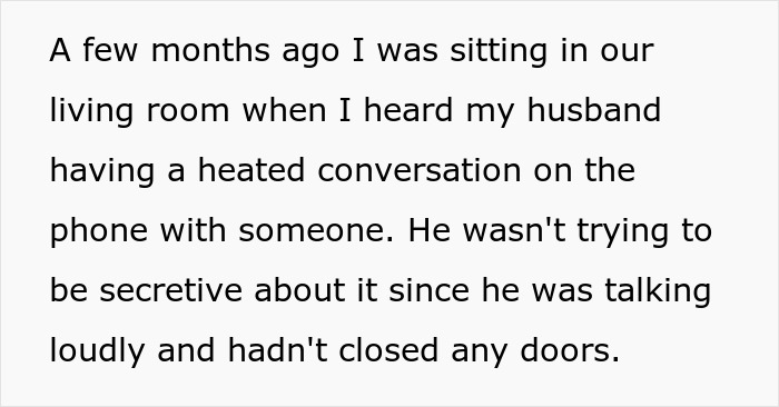 Text detailing a husband's heated phone conversation. An affair gets exposed before a group vacation, revealing cheaters. Text detailing a husband's heated phone conversation. An affair gets exposed before a group vacation, revealing cheaters.