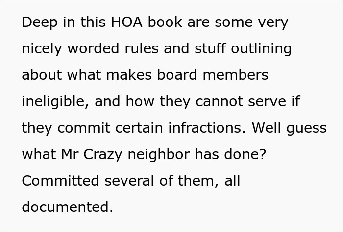 Homeowner fights HOA, finding documented infractions by board members in the HOA book. Homeowner fights HOA, finding documented infractions by board members in the HOA book.