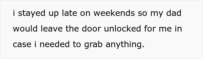 A text about a dad leaving the door unlocked, showing father-daughter bond. A text about a dad leaving the door unlocked, showing father-daughter bond.