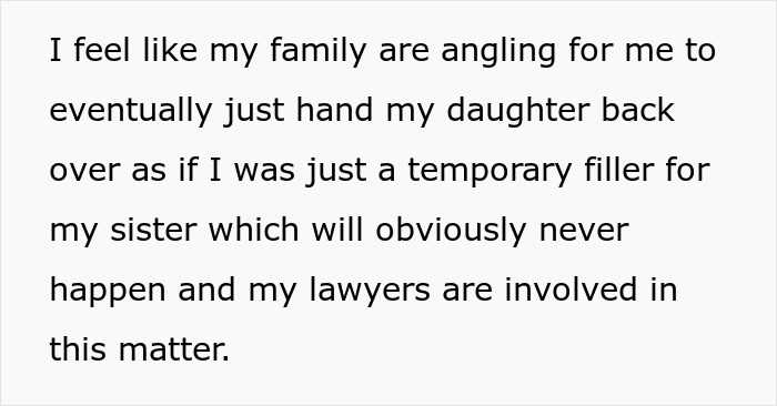 Text detailing a family conflict, involving lawyers, after a sister attempts to kidnap a baby. Text detailing a family conflict, involving lawyers, after a sister attempts to kidnap a baby.