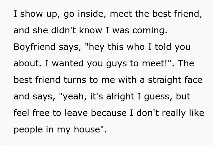 Screenshot of text describing the host's reaction, telling the guest to feel free to leave the party.