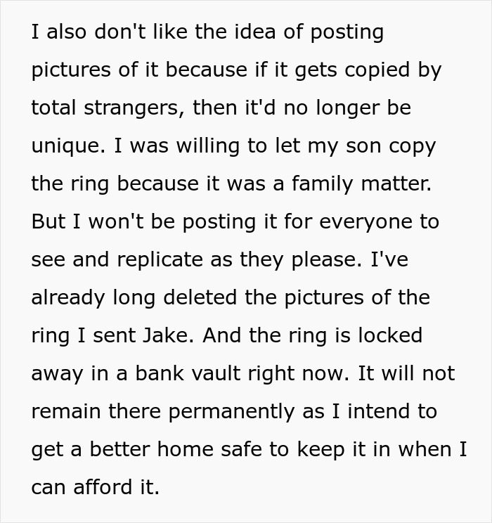 Family heirloom ring locked in a bank vault to prevent son from stealing to propose and ruin life. Family heirloom ring locked in a bank vault to prevent son from stealing to propose and ruin life.