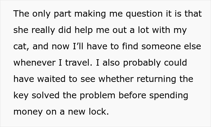 Text snippet explaining the brother's dilemma about changing home locks and his sister's revoked membership. Text snippet explaining the brother's dilemma about changing home locks and his sister's revoked membership.
