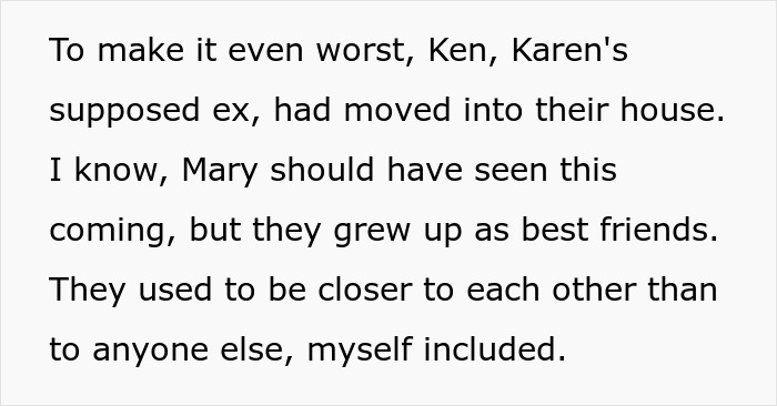 Text about an ex moving in, adding to the distress of a woman dealing with infertility.