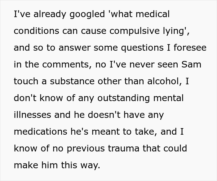 Text about googling compulsive lying, connecting to the man playing friends against each other with ex-girlfriend's receipts. Text about googling compulsive lying, connecting to the man playing friends against each other with ex-girlfriend's receipts.