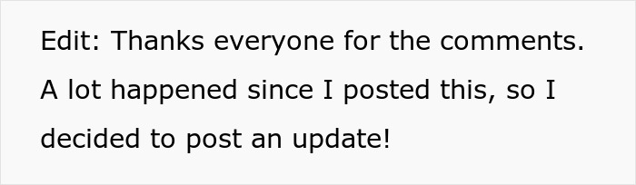 A screenshot of text announcing an update after an affair gets exposed before a group vacation. A screenshot of text announcing an update after an affair gets exposed before a group vacation.