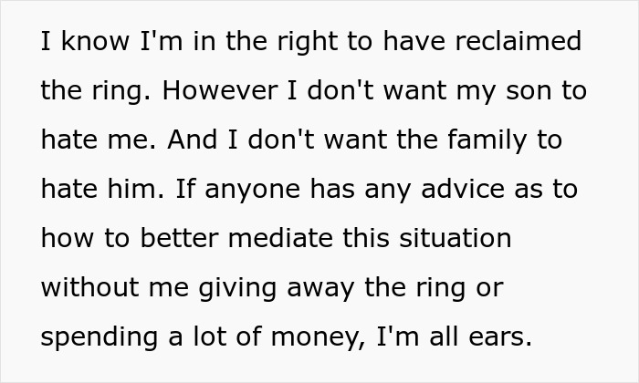 A parent asks for advice after son steals family heirloom to propose, accusing dad of ruining his life. A parent asks for advice after son steals family heirloom to propose, accusing dad of ruining his life.