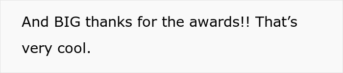Entitled parent late: Thank you message for awards received, highlighting positive feedback.