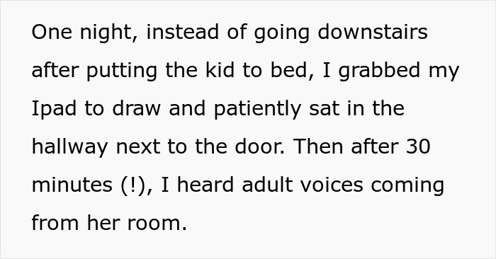 The babysitter with a crying baby sits in the hallway, listening to adult voices after 30 minutes. The babysitter with a crying baby sits in the hallway, listening to adult voices after 30 minutes.