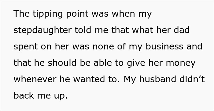 Text explaining a stepdaughter's refusal to let mom fund her kids, highlighting financial conflict regarding children. Text explaining a stepdaughter's refusal to let mom fund her kids, highlighting financial conflict regarding children.
