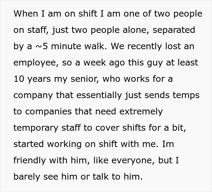 Text describing the work situation where a woman's coworker used her number to ask if she is married or single.