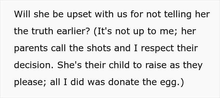A woman helps her sister have a baby, considering whether the child will be upset for not being told the truth. A woman helps her sister have a baby, considering whether the child will be upset for not being told the truth.