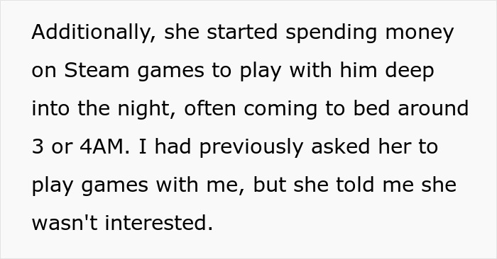 Man finds wife's secret conversations; she plays Steam games late with another guy, despite not wanting to with him. Man finds wife's secret conversations; she plays Steam games late with another guy, despite not wanting to with him.
