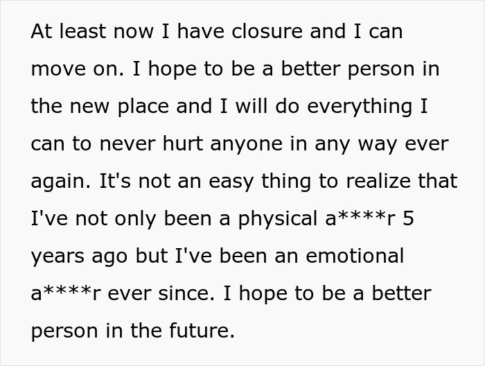 Text reflecting on closure and becoming a better person after a violent fight with sister as a teen.