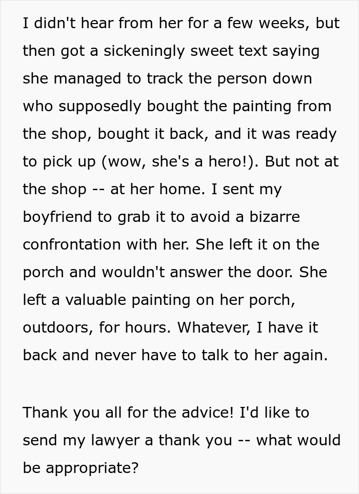 Store Owner Asks Artist To Talk To Her Through A Lawyer Thinking It Would Scare Them But She Gets A Letter Store Owner Asks Artist To Talk To Her Through A Lawyer Thinking It Would Scare Them But She Gets A Letter