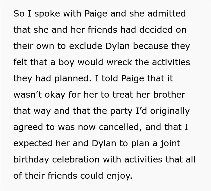 14YO Wants An All-Girls Birthday And Excludes Her Twin Brother, Mom Steps In And Cancels It 14YO Wants An All-Girls Birthday And Excludes Her Twin Brother, Mom Steps In And Cancels It