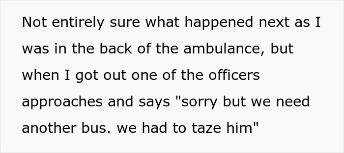 Text describing a man riding in an ambulance after a fit over a parking spot and cops showing up.