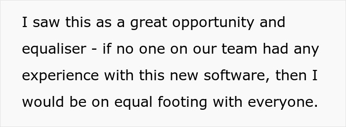 Black text on a white background, mentioning an opportunity for equality with new software, relating to workplace bullying. Black text on a white background, mentioning an opportunity for equality with new software, relating to workplace bullying.