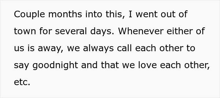 Man finds wife's secret conversations; he's out of town, expecting calls, unaware of her secret conversations. Man finds wife's secret conversations; he's out of town, expecting calls, unaware of her secret conversations.