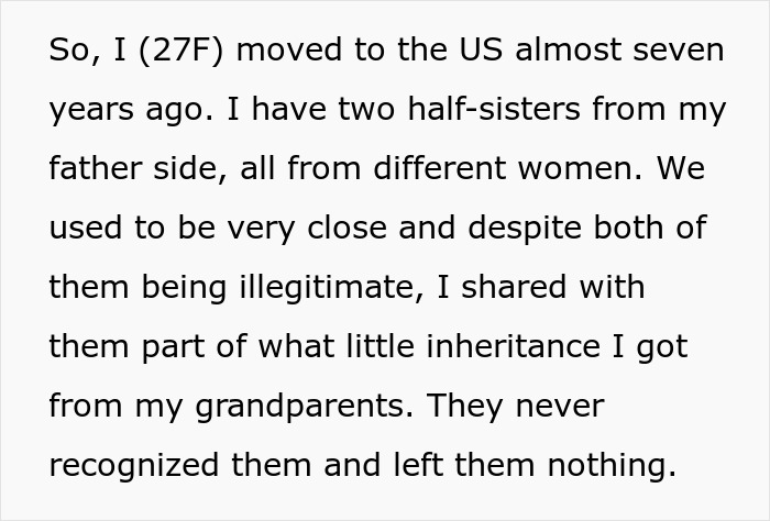 Screenshot of Reddit post discussing moving to the US and supporting half-sisters, related to infertility and motherhood.