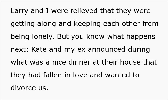 Text describing the moment friends found out their spouses are sleeping together and wanted a divorce. Text describing the moment friends found out their spouses are sleeping together and wanted a divorce.