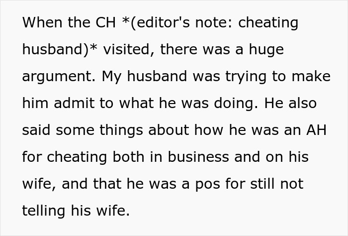 Husband confronts cheater about his affair before group vacation, taking down more cheaters. Husband confronts cheater about his affair before group vacation, taking down more cheaters.