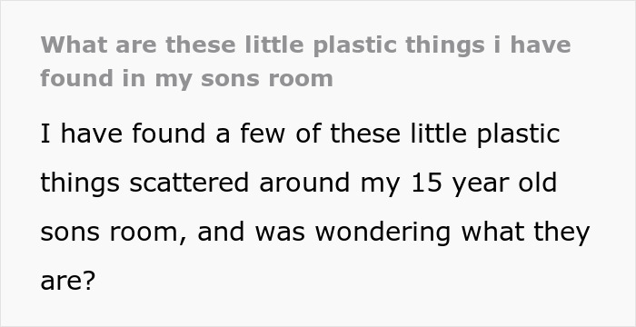 Screenshot of a Reddit post where a parent asks the internet about a weird object found in son's room.