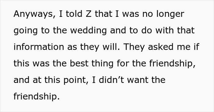 Screenshot of text where a woman states she no longer wants the friendship after a bachelorette date dispute. Screenshot of text where a woman states she no longer wants the friendship after a bachelorette date dispute.