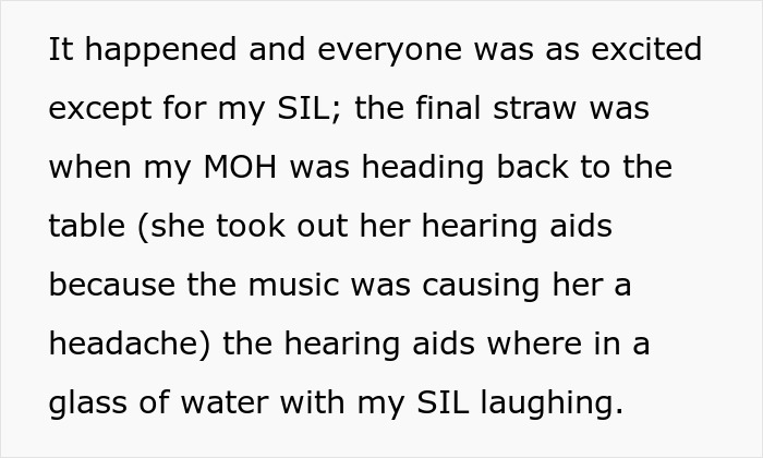 Text about a SIL bullying a bride's deaf cousin, destroying her hearing aids, and getting banned. Text about a SIL bullying a bride's deaf cousin, destroying her hearing aids, and getting banned.